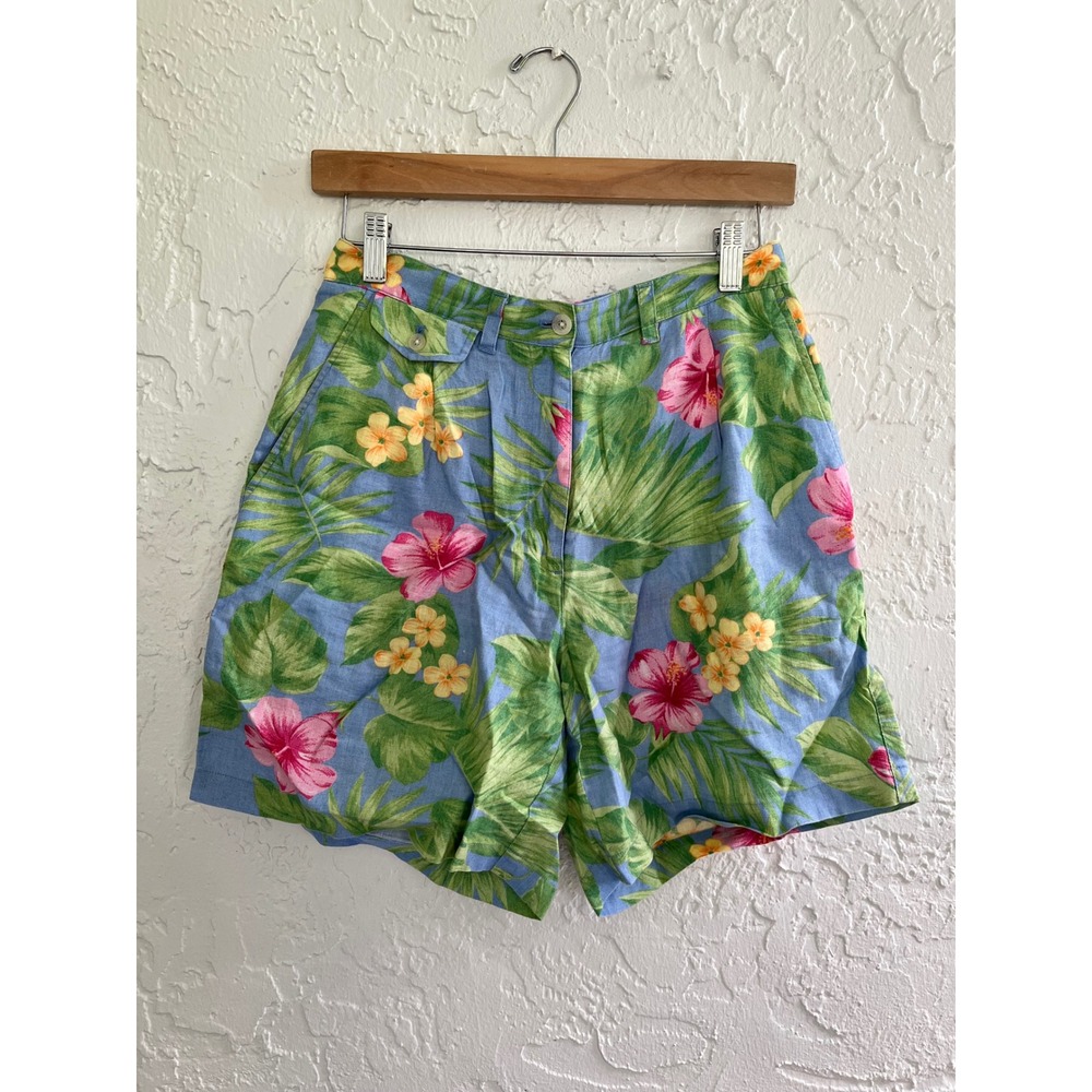 Vintage Lauren Ralph Lauren Tropical Floral 100% Linen Shorts Women's Size 6‎